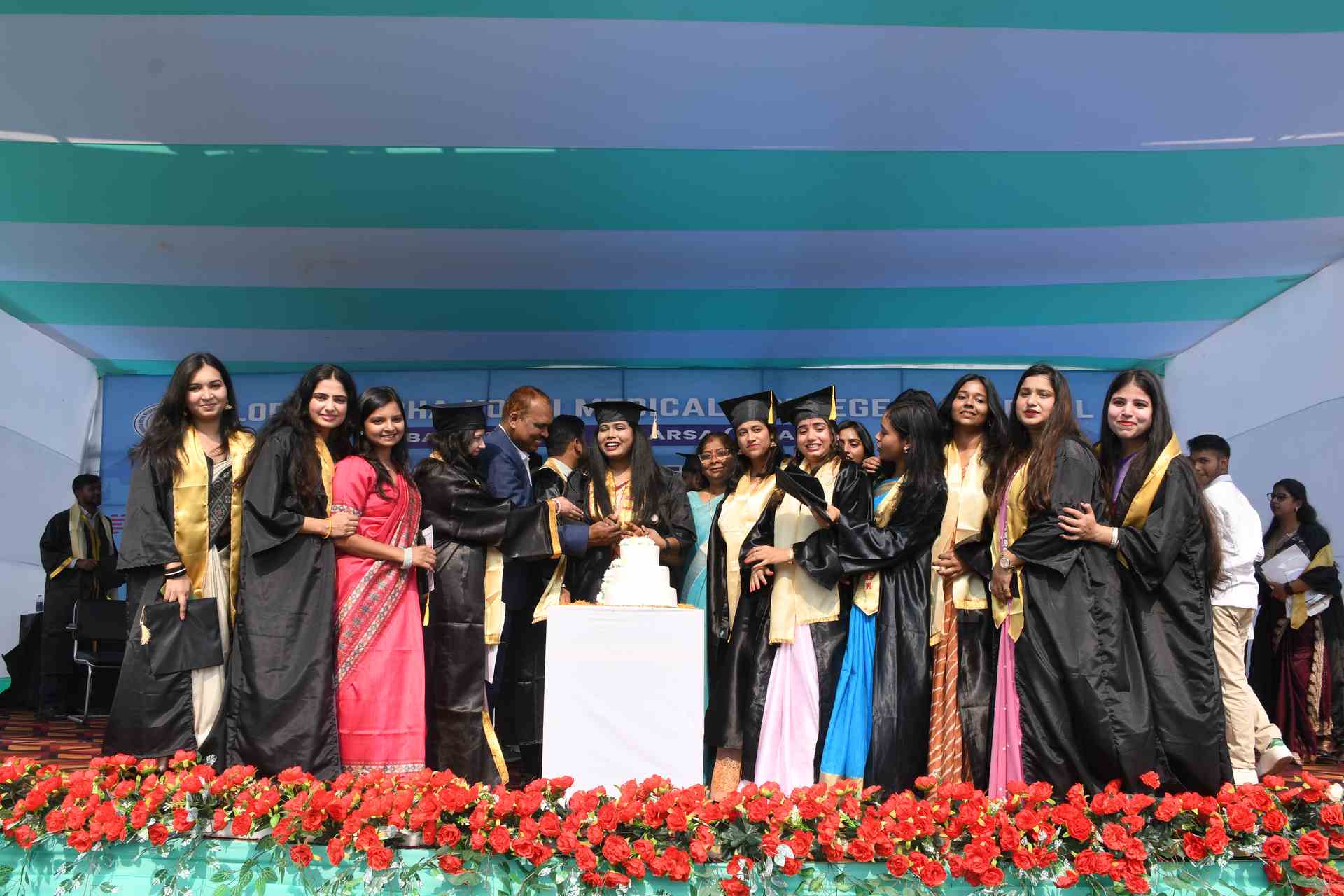 Students celebrating together with joy