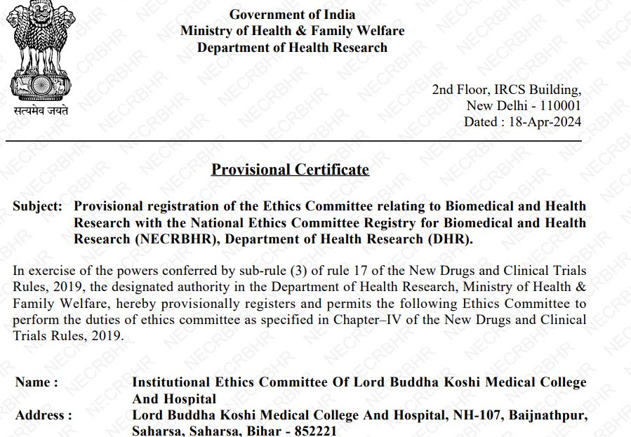 Institutional Ethics Committee Of Lord Buddha Koshi Medical College And Hospital