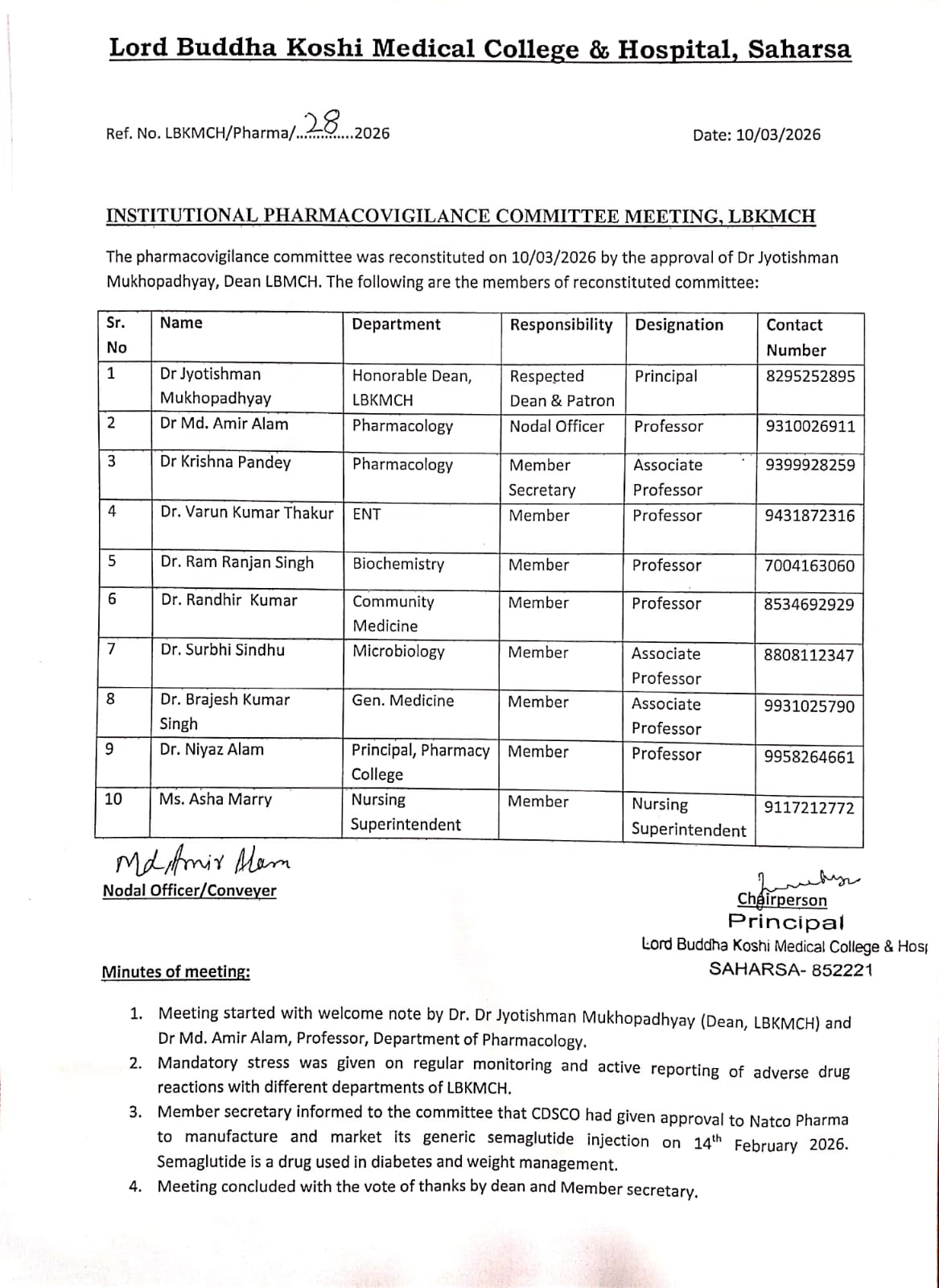 Institutional Pharmacovigilance Committee Meeting